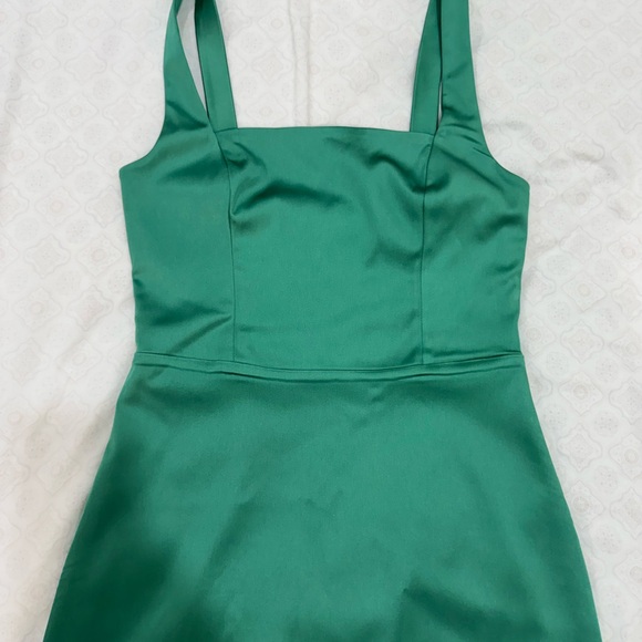 Abercrombie & Fitch Sculpting Stretch Satin Midi Dress Teal Green - Picture 12 of 14